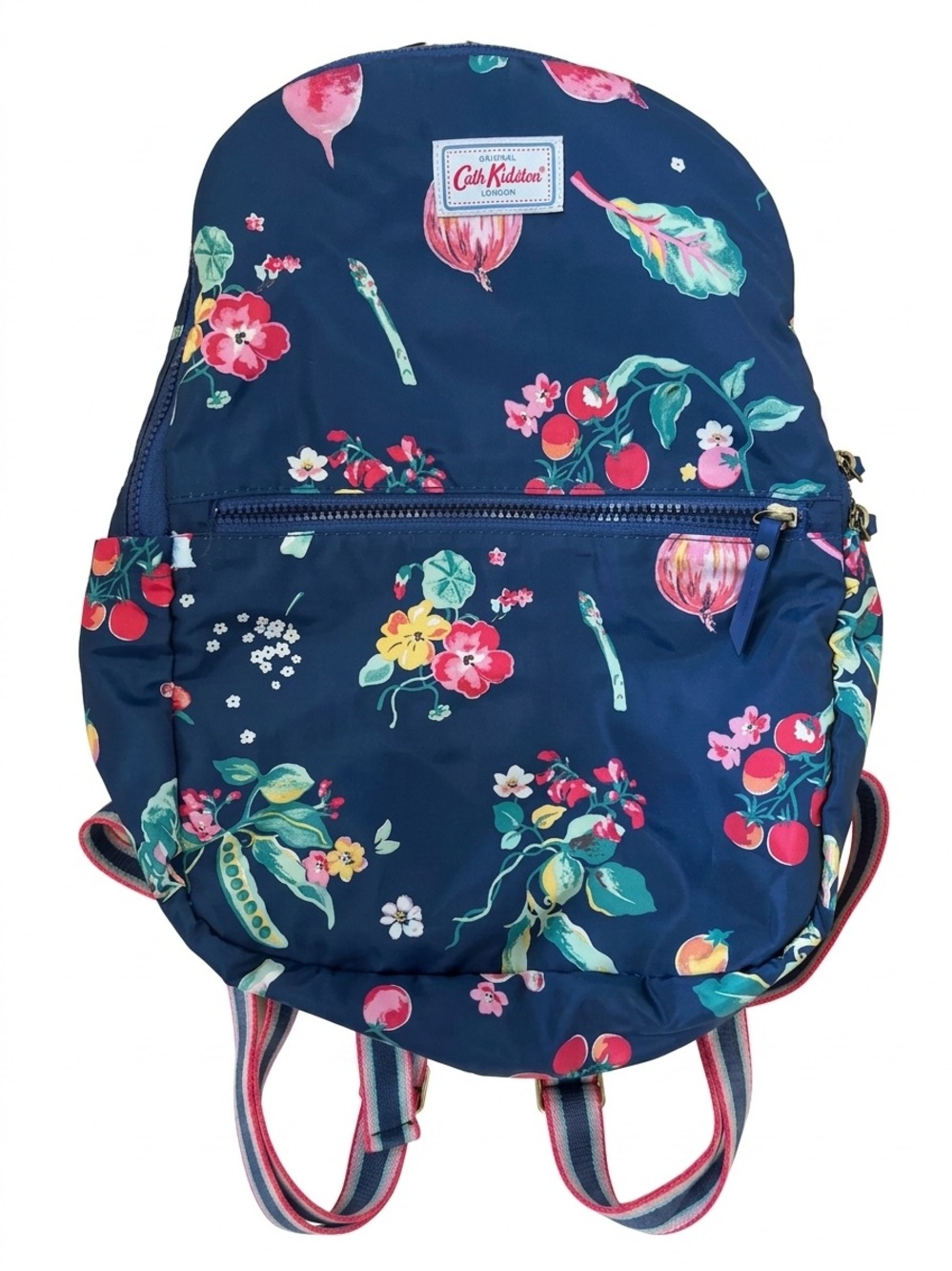 RARE Cath Kidston Garden Veg Navy Foldaway Backpack Vegetable Print